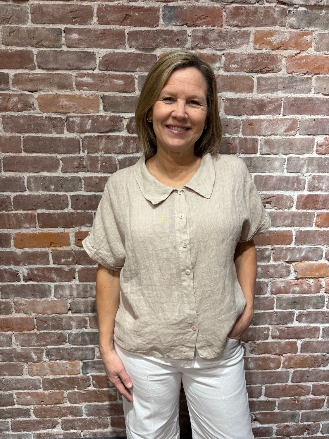 Me & Gee Short Sleeve Button Up Shirt Seashell Me & Gee Short Sleeve Button Up Shirt Seashell