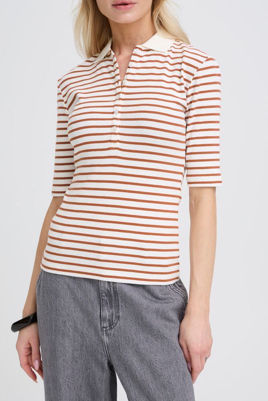 B. Young BYSanana Polo Marshmallow Marsala Stripe