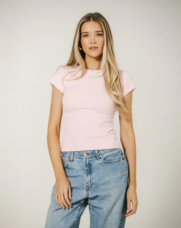 Brunette the Label Ribbed Cap Sleeve Tee Rose