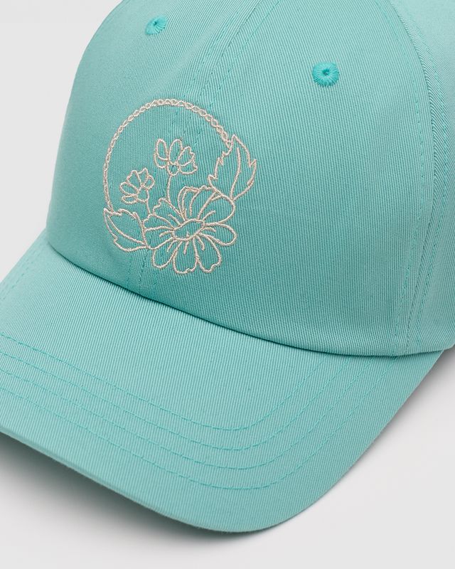 Ten Tree Daisy Embroidered Peak Hat Turquoise Sky/White Oak