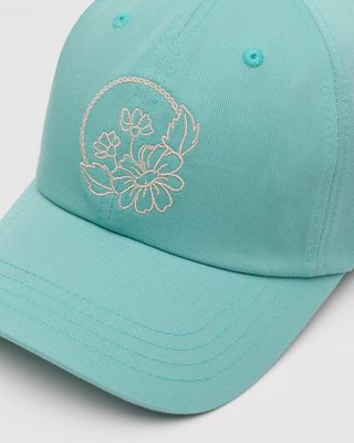 Ten Tree Daisy Embroidered Peak Hat Turquoise Sky/White Oak