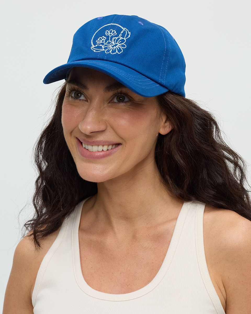 Ten Tree Daisy Embroidered Peak Hat Nightfall/Turquoise Sky