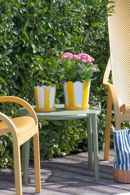 Bacon Basketware White And Yellow Striped Pot Small