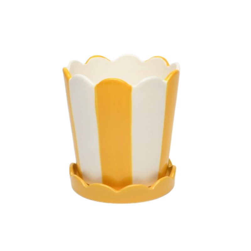 Bacon Basketware White And Yellow Striped Pot Small