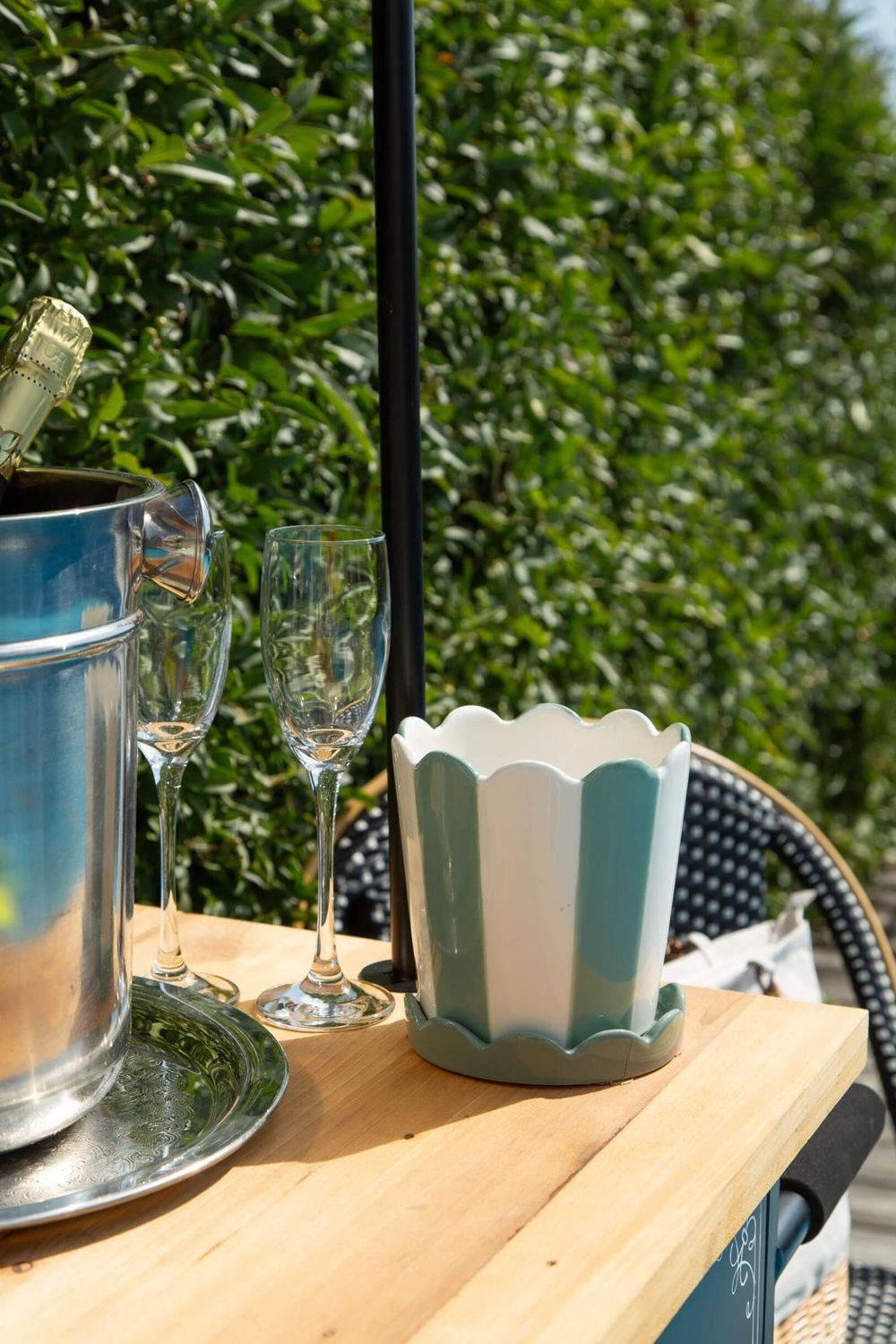 Bacon Basketware White And Green Striped Pot Small