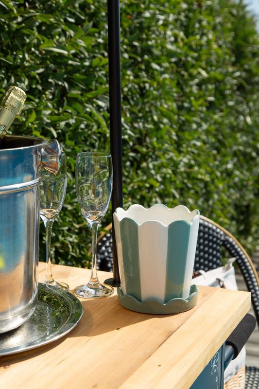 Bacon Basketware White And Green Striped Pot Small