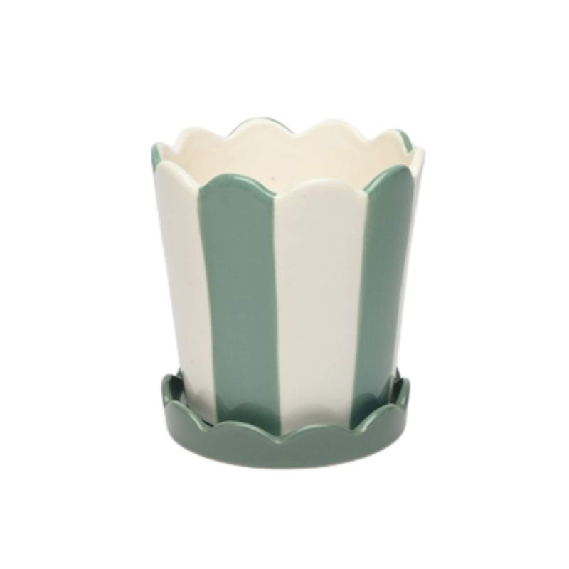 Bacon Basketware White And Green Striped Pot Small