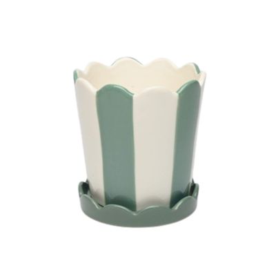 Bacon Basketware White And Green Striped Pot Small