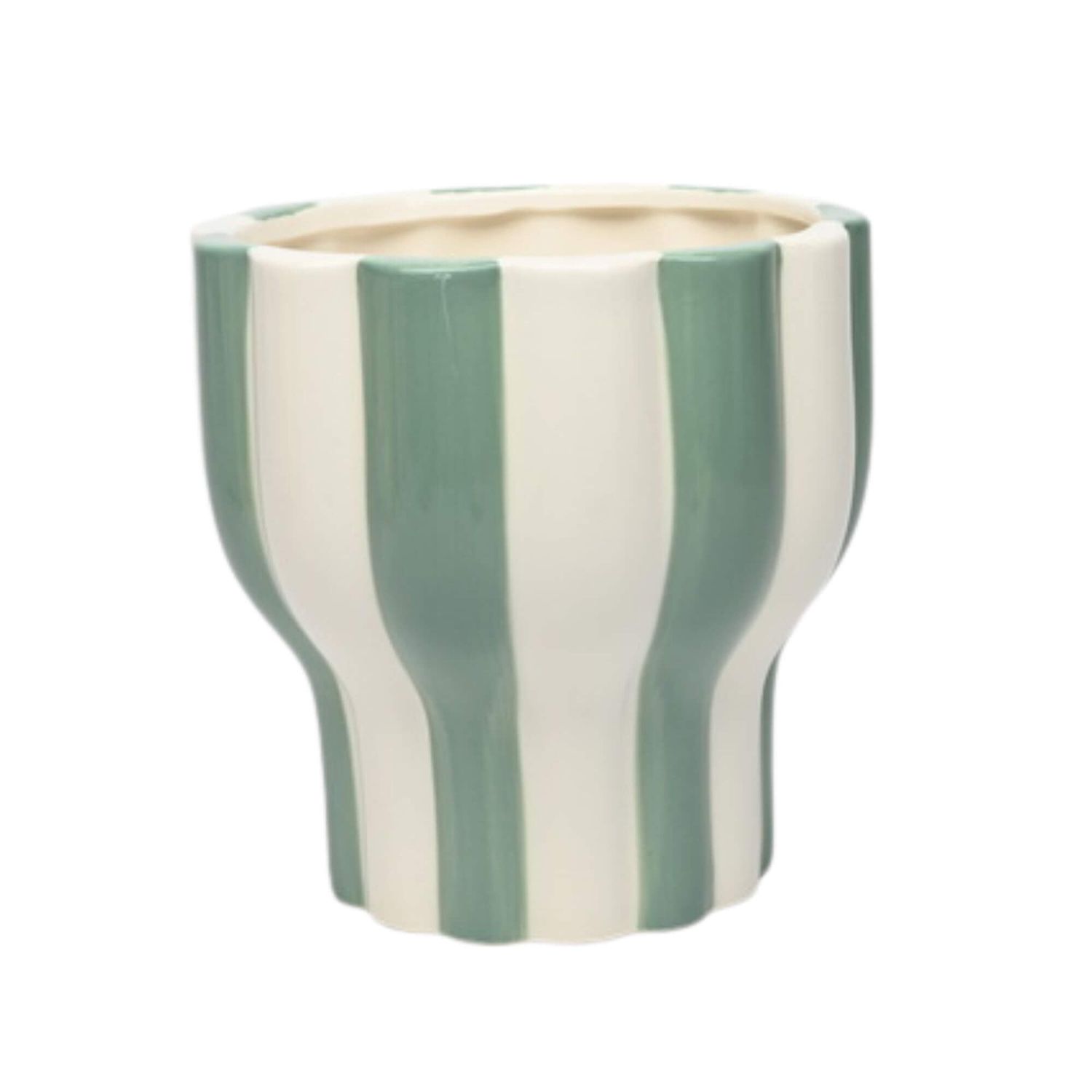 Bacon Basketware White And Green Striped Pot Large