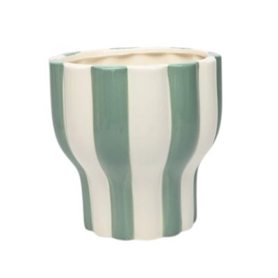 Bacon Basketware White And Green Striped Pot Large
