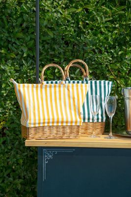 Bacon Basketware Rectangular Willow Base Green/White Striped