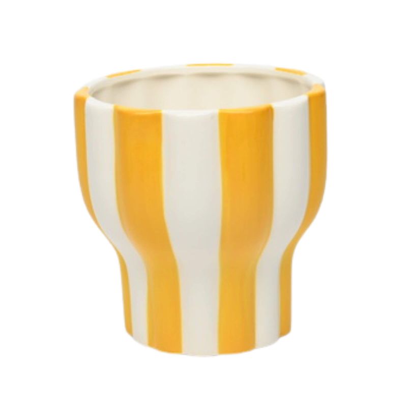 Bacon Basketware White And Yellow Striped Pot Large