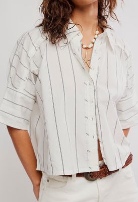 Free People Seaside Cotton Stripe Shirt Ivory Comb