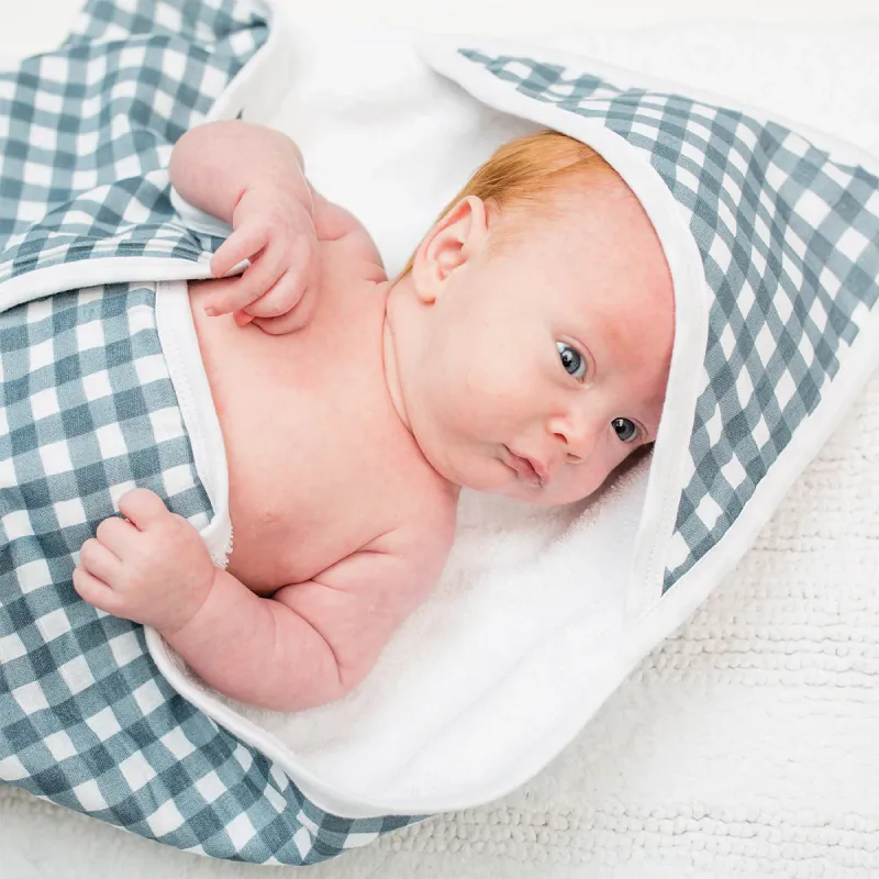 Lulujo Hooded Towel Navy Ginham