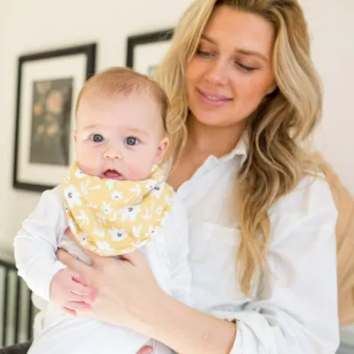Lulujo Bandana Bibs 2 Pack Yellow Wildflowers &amp; Dots