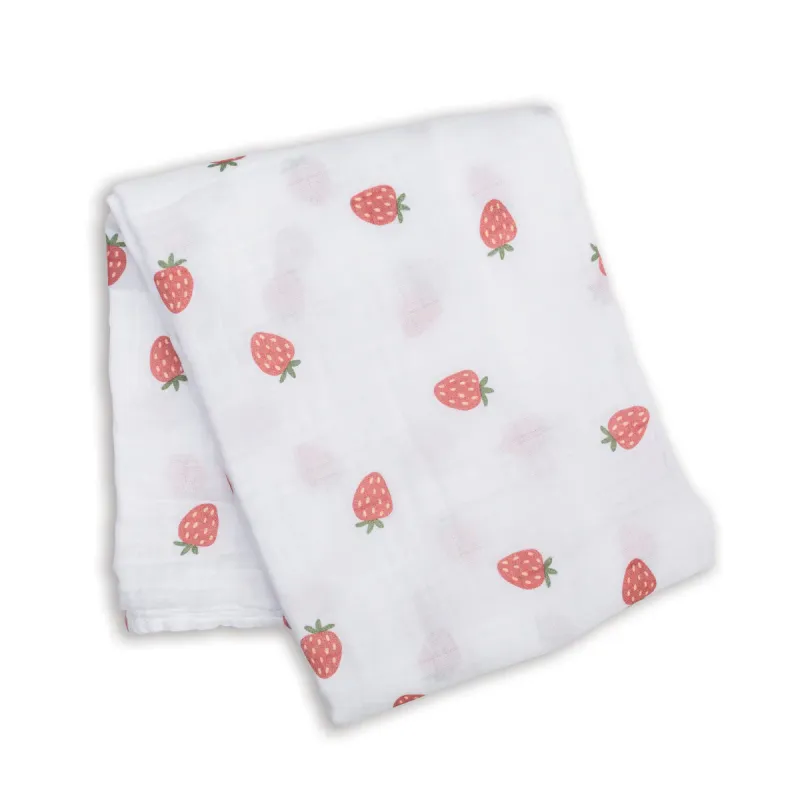 Lulujo Classic Muslin Swaddle Blanket Strawberries