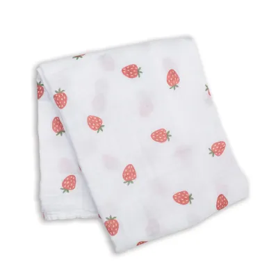 Lulujo Classic Muslin Swaddle Blanket Strawberries