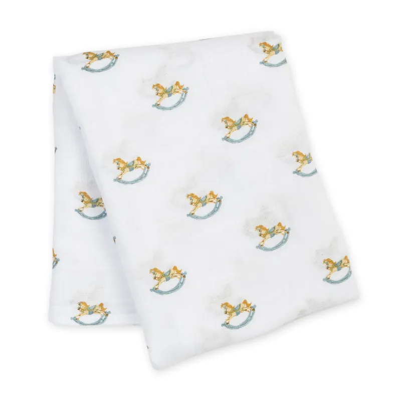 Lulujo Classic Muslin Swaddle Blanket Rocking Horse