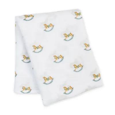 Lulujo Classic Muslin Swaddle Blanket Rocking Horse