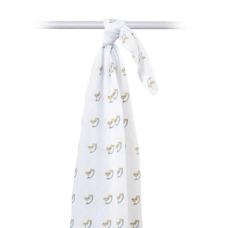 Lulujo Classic Muslin Swaddle Blanket Rocking Horse