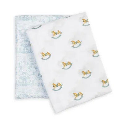 Lulujo 2Pack Cotton Muslin Swaddle Rocking Horse & Toile