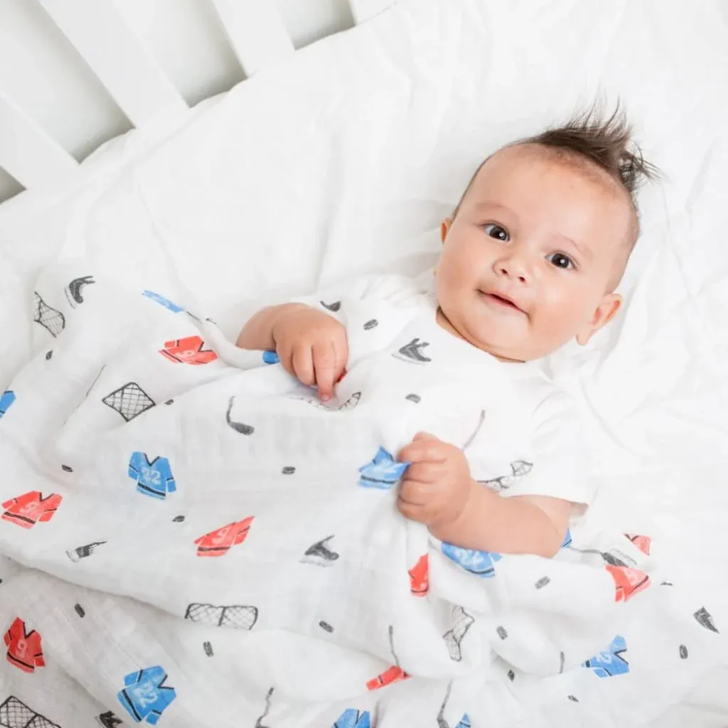 Lulujo Classic Muslin Swaddle Blanket XL Hockey