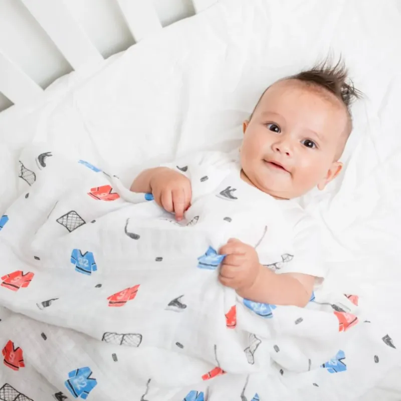 Lulujo Classic Muslin Swaddle Blanket XL Hockey