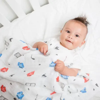 Lulujo Classic Muslin Swaddle Blanket XL Hockey