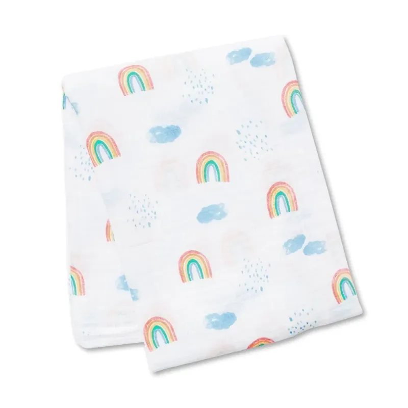Lulujo Classic Muslin Swaddle Blanket XL Rainbow Sky