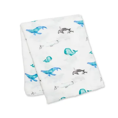 Lulujo Classic Muslin Swaddle Blanket XL Whales