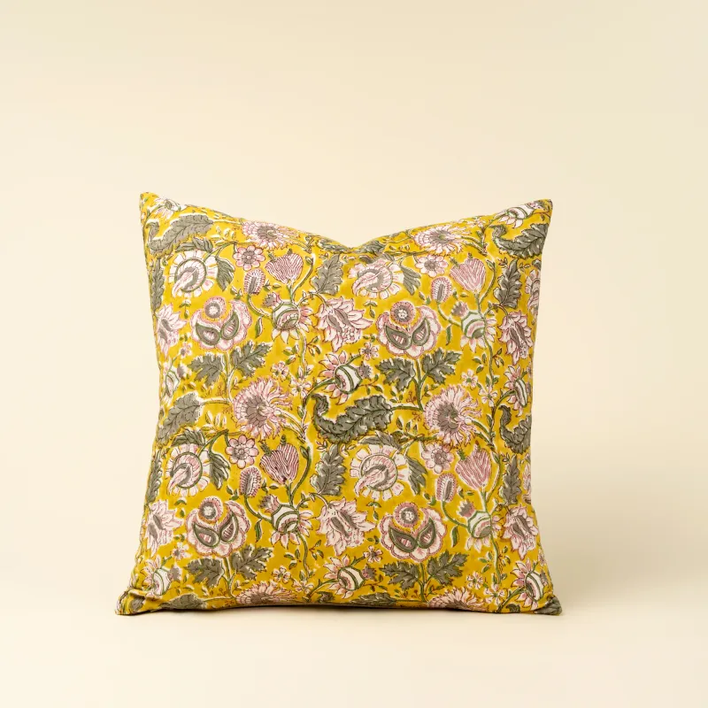 Indaba Block Print Pillow Yellow 20x20