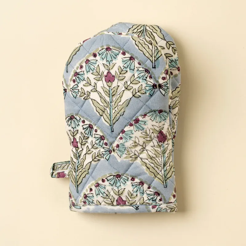 Indaba Block Print Oven Mitt Sakura Blue