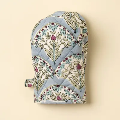 Indaba Block Print Oven Mitt Sakura Blue