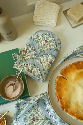 Indaba Block Print Oven Mitt Sakura Blue