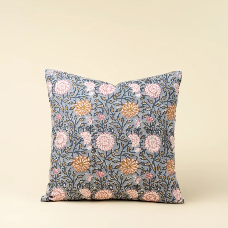 Indaba Block Print Pillow Blue 20x20