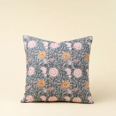 Indaba Block Print Pillow Blue 20x20