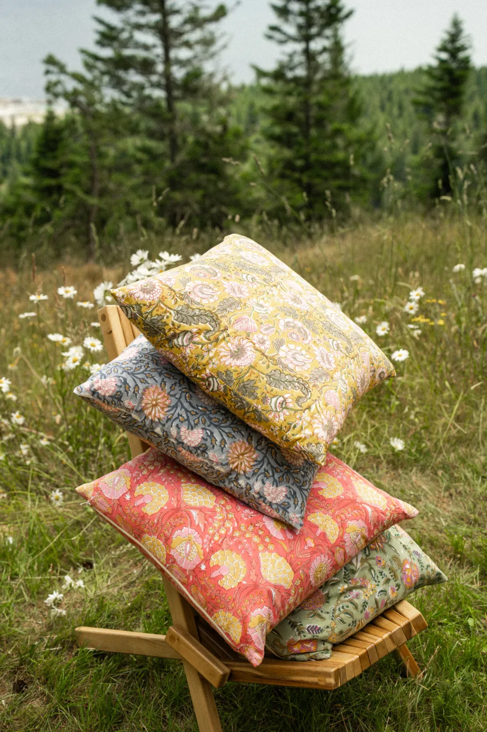 Indaba Block Print Pillow Blue 20x20