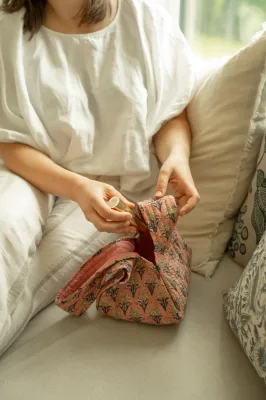 Indaba Block Print Knot Vanity Bag Pink