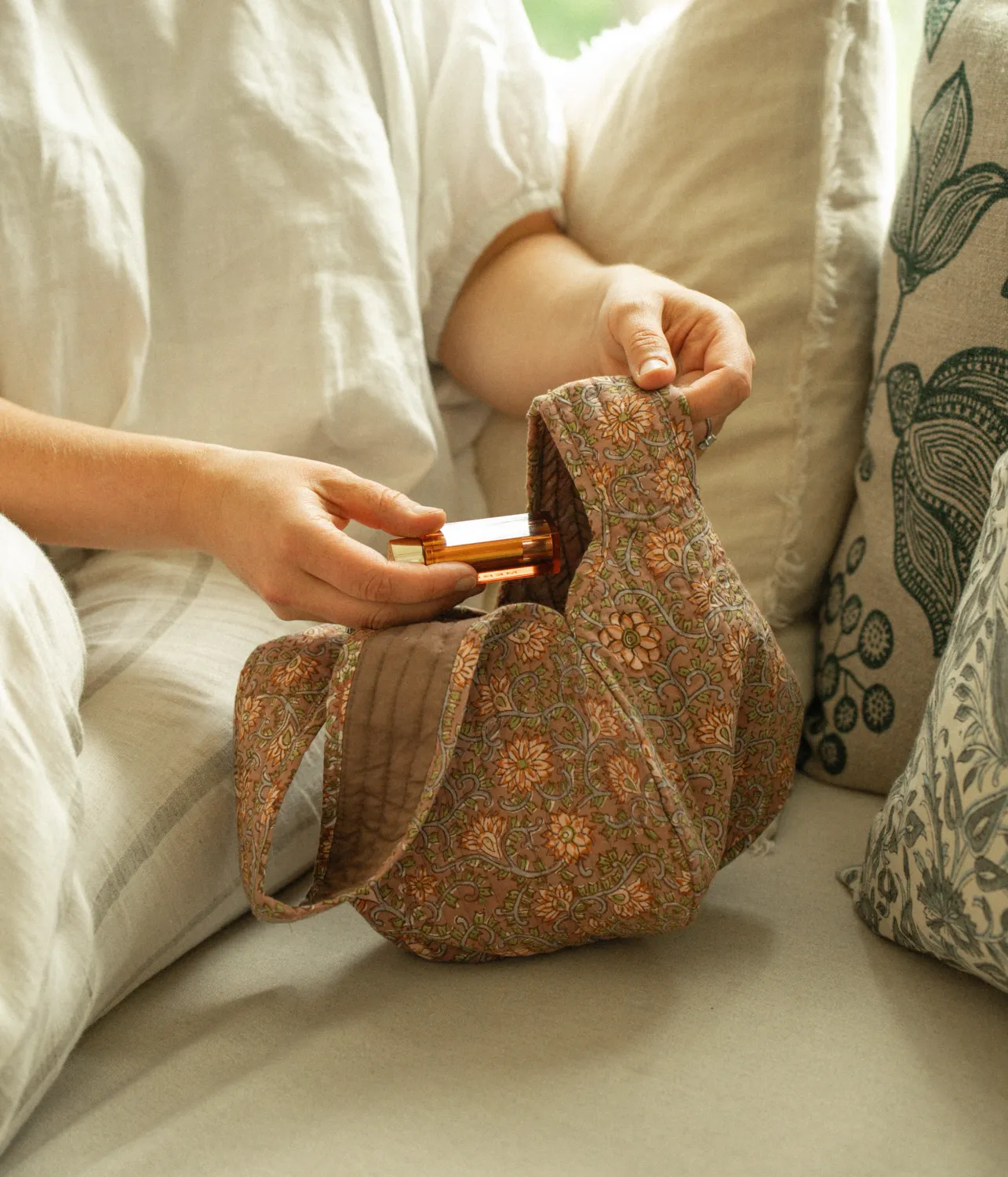 Indaba Block Print Knot Vanity Bag Peach