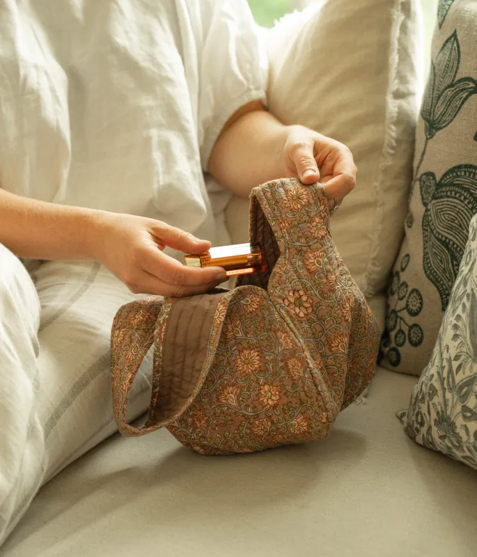 Indaba Block Print Knot Vanity Bag Peach