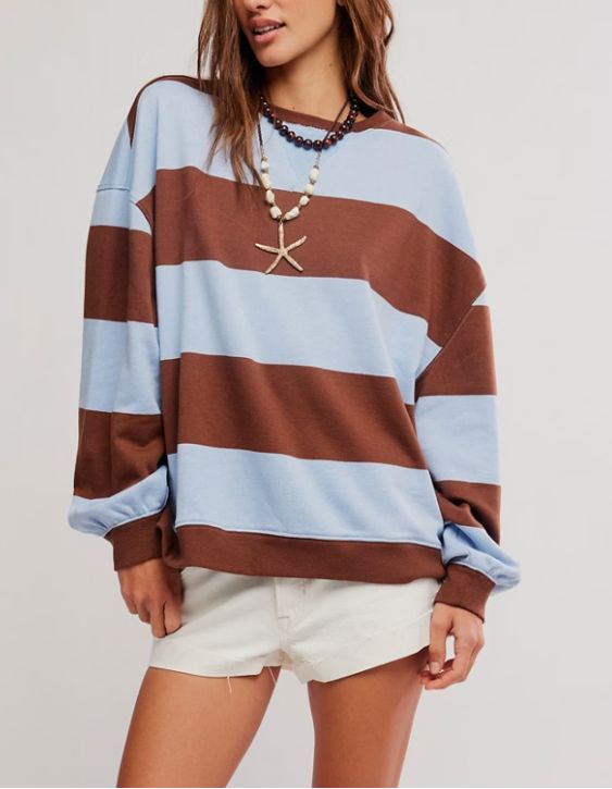 Free People Classic Stripe Crew Wide Periwinkle