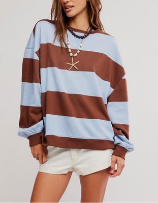Free People Classic Stripe Crew Wide Periwinkle