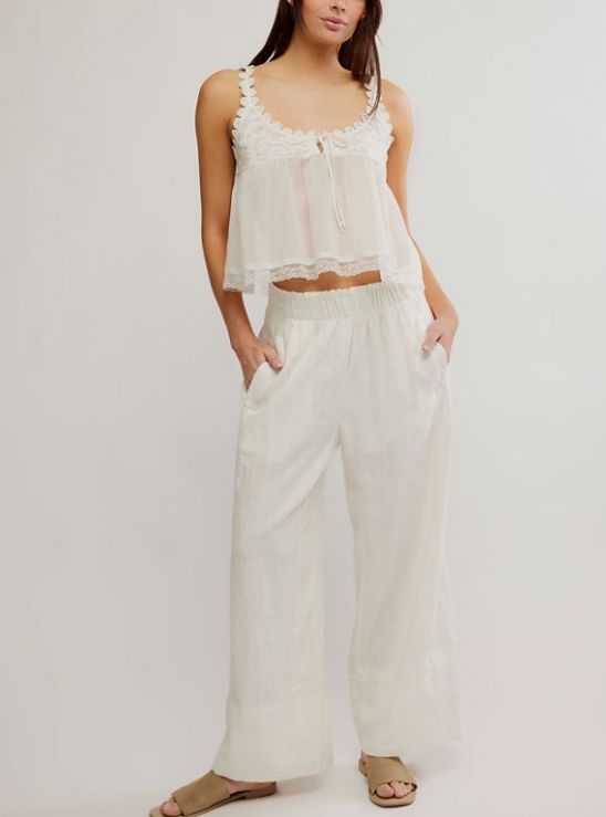 Free People Days End Linen Pull On Clean Ivory