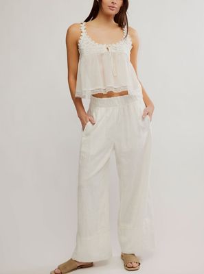 Free People Days End Linen Pull On Clean Ivory