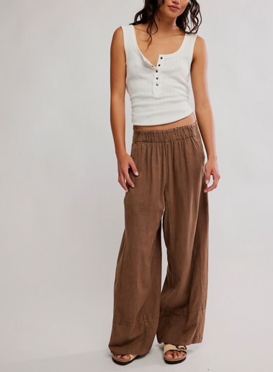 Free People Days End Linen Pull On Double Espresso