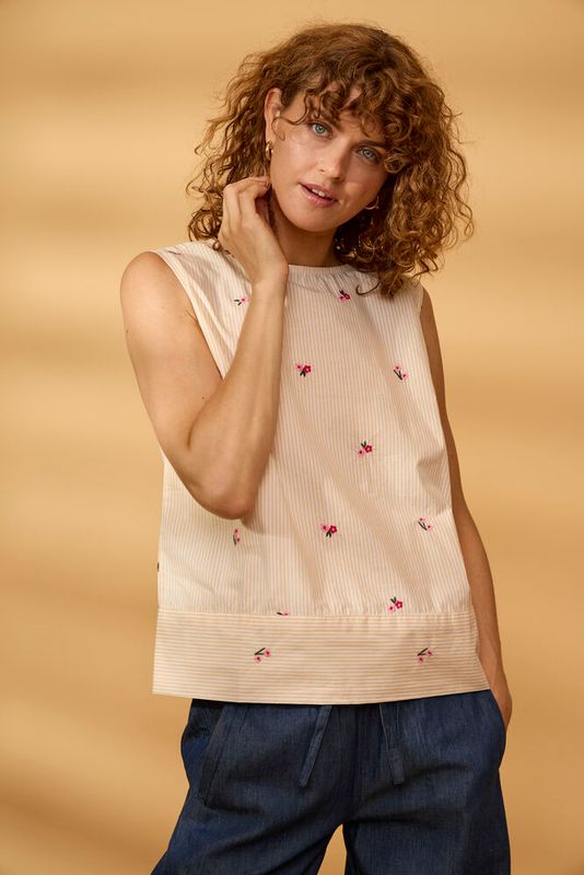 Fransa FRBernie Top Yellow White Stripe Floral