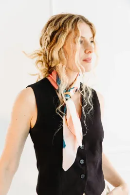 Caracoal Pink Satin Squared Scarf with Flower Print Caracoal Pink Satin Squared Scarf with Flower Print