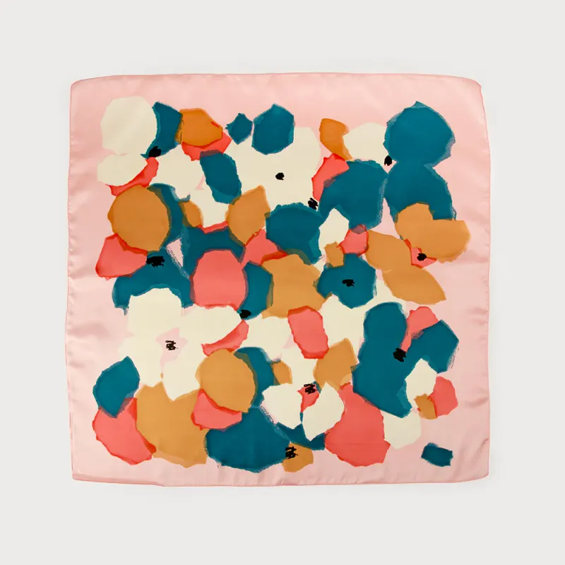 Caracoal Pink Satin Squared Scarf with Flower Print