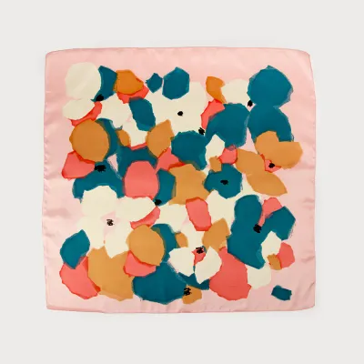Caracoal Pink Satin Squared Scarf with Flower Print