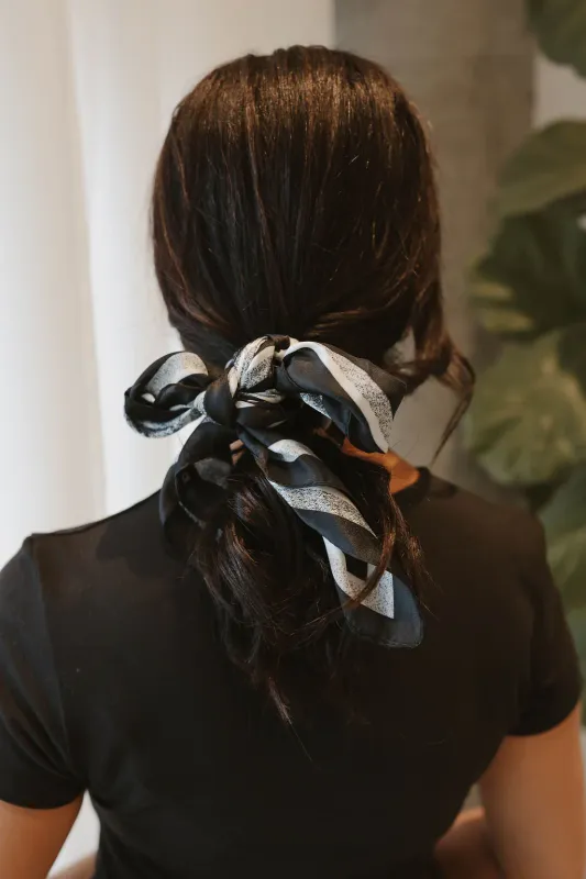 Caracoal Black Satin Squared Scarf with Toile De Jouy Caracoal Black Satin Squared Scarf with Toile De Jouy